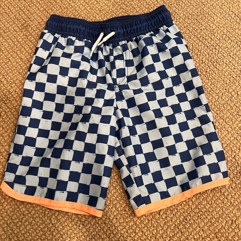 Old Navy Kids Swim Trunks - Blue and White Checkered with Orange Trim